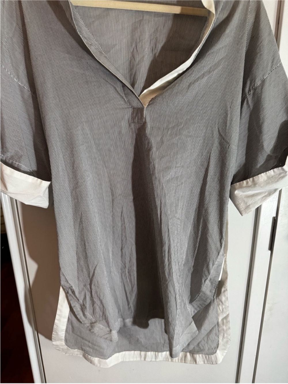 3.1 Phillip Lim Pinstripe Tunic White Cuff Split Neck Short Sleeve Size 2 - Picture 6 of 9